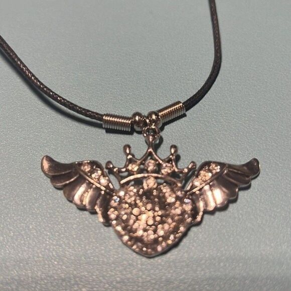 Handcrafted Heart with Wings Pendant on Rope necklace - Picture 2 of 2